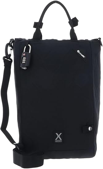Pacsafe Travelsafe X15-16 Liter Portable Lockbox for Travel (Flat Design) - Fits 15 inch Laptop incl. TSA Accepted Combination Lock with Patented, Stainless Steel Mesh (Black)