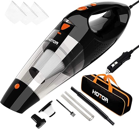 HOTOR Corded Car Vacuum Cleaner - High Power for Quick Car Cleaning, DC 12V Portable Auto Vacuum Cleaner - Orange