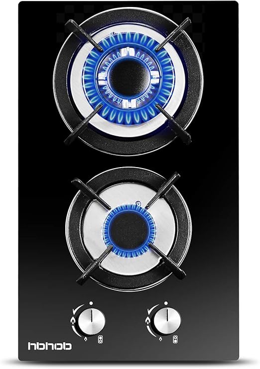 12 In Gas Stove High Gas Cooktop Gas Hob Stove Top 2 Burners Gas Range Double Burner Gas Stoves Kitchen Slope Edge Tempered Glass LPG/NG Dual Fuel Electric Stove Top Thermocouple Protection ?